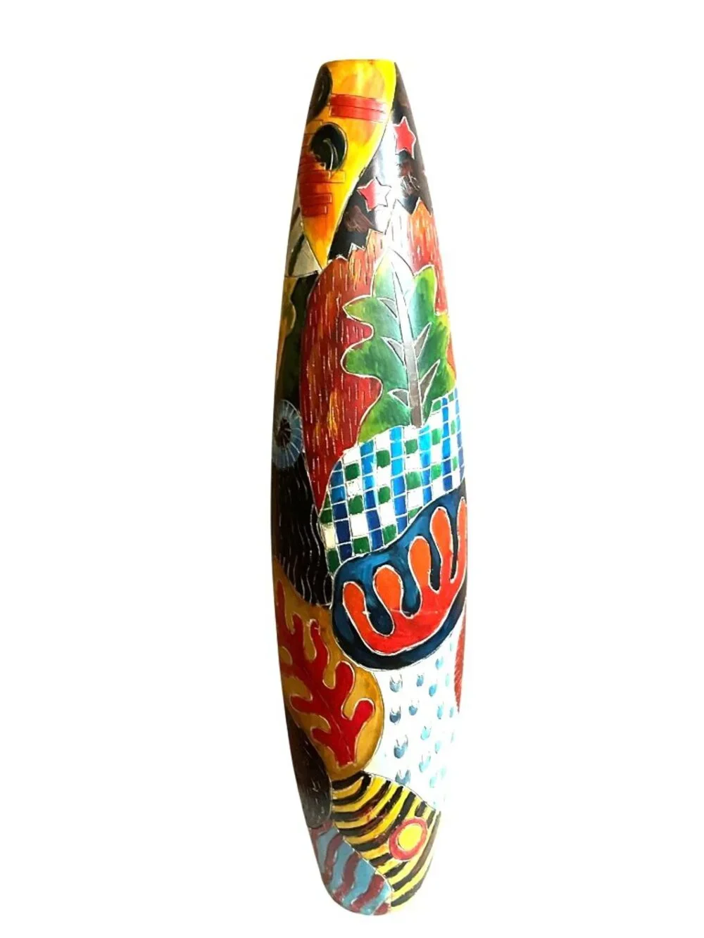 Hand-Painted Torpedo Shape Vase Ceramic Abstract Design No Flaws 24.5
